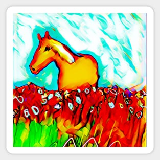 Horse in a field yellow and orange Sticker